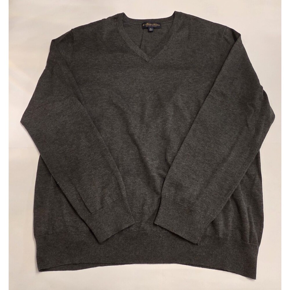 Brooks Brothers Supima Cotton Sweater XL Gray V-Neck Pullover Men’s Classic